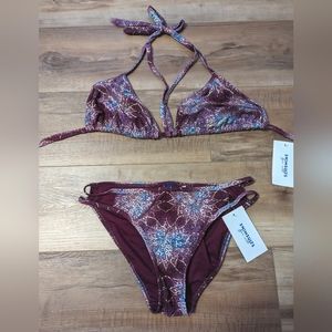 Swimsuits For All Purple Metallic Print Strappy Bikini Set